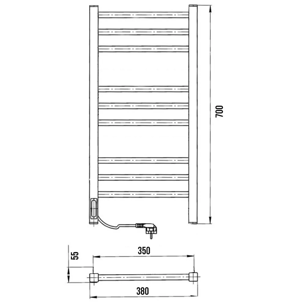 Полотенцесушитель электрический Laris Астор ЧКЧ П9 350х700 с терморегулятором, левый, черный матовый