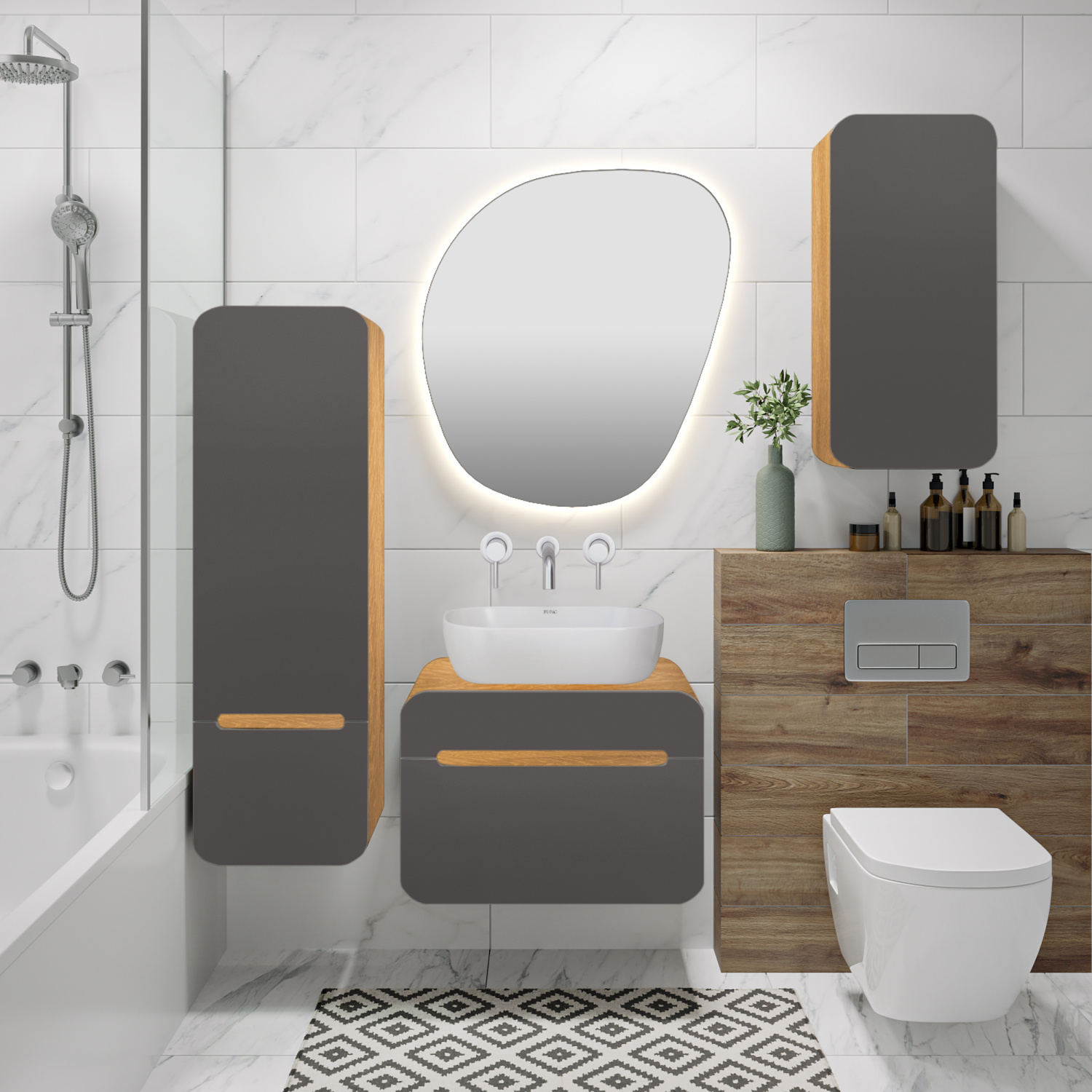 Шкаф навесной Runo Ницца 35 R дуб натуральный/графит