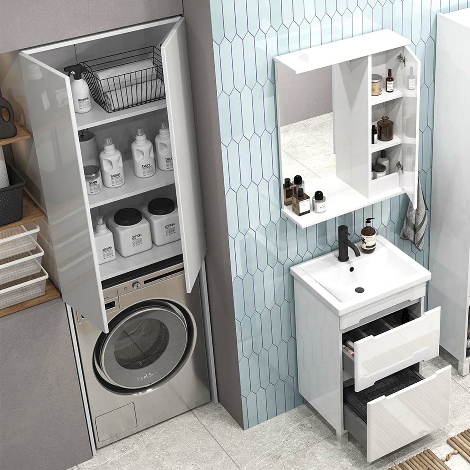 Шкаф-пенал напольный SanStar 65 для стиральной машины белый