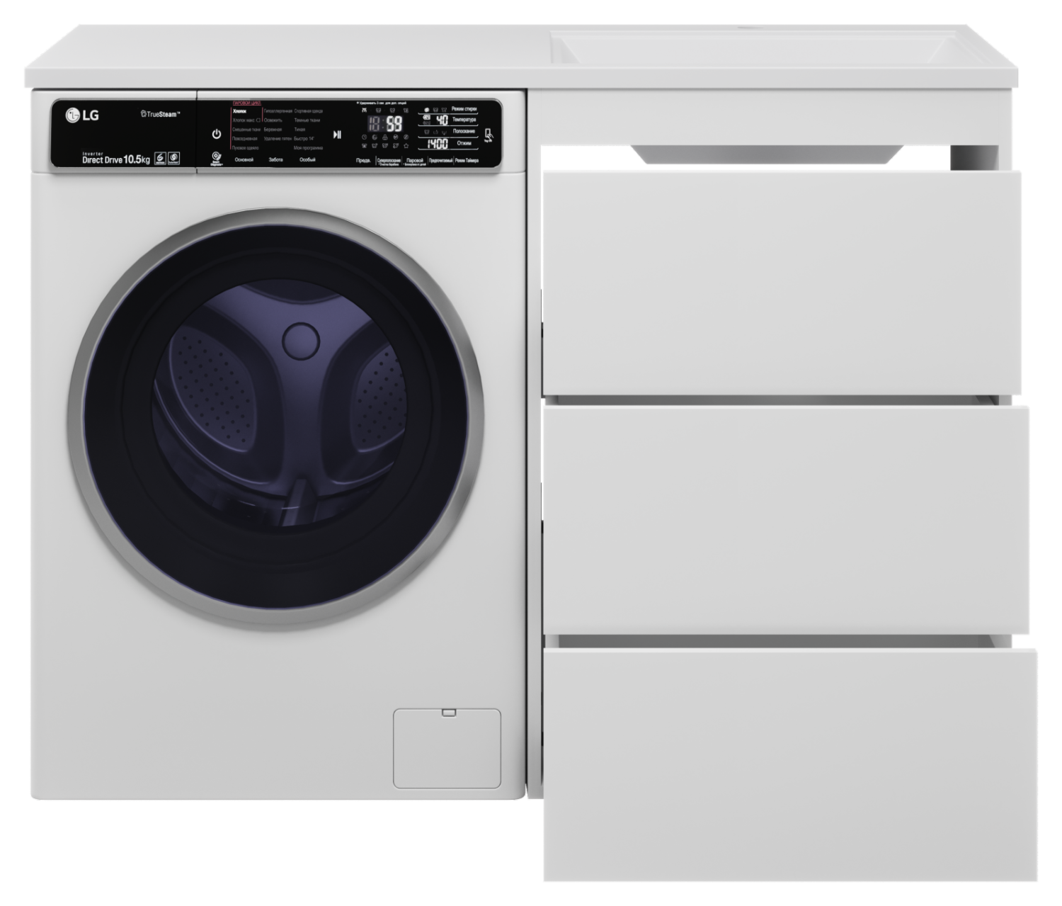 Тумба с раковиной Brevita Grafit 60 под стиральную машину, с раковиной Эстет Даллас 120 R, белый