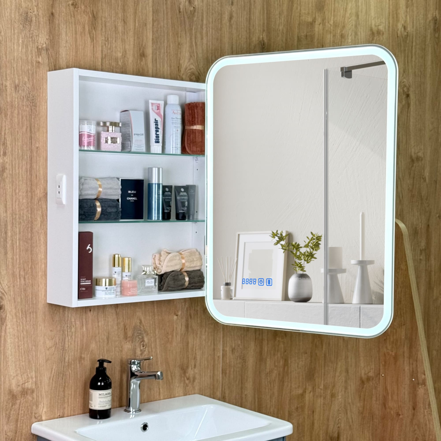 Шкаф зеркальный Alavann "Cosmetic Light 60" смена цвета, антизапотеватель, часы