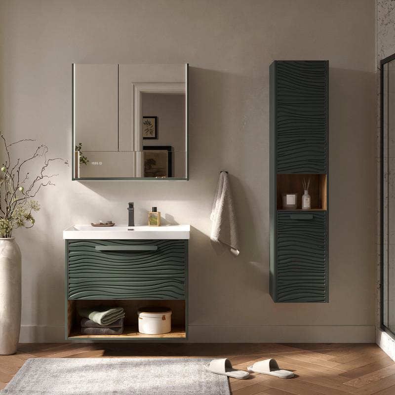 Пенал подвесной EQUIL Gleam 36 подвесной, с корзиной, универсальный R/L, зеленый камень/дуб вотан