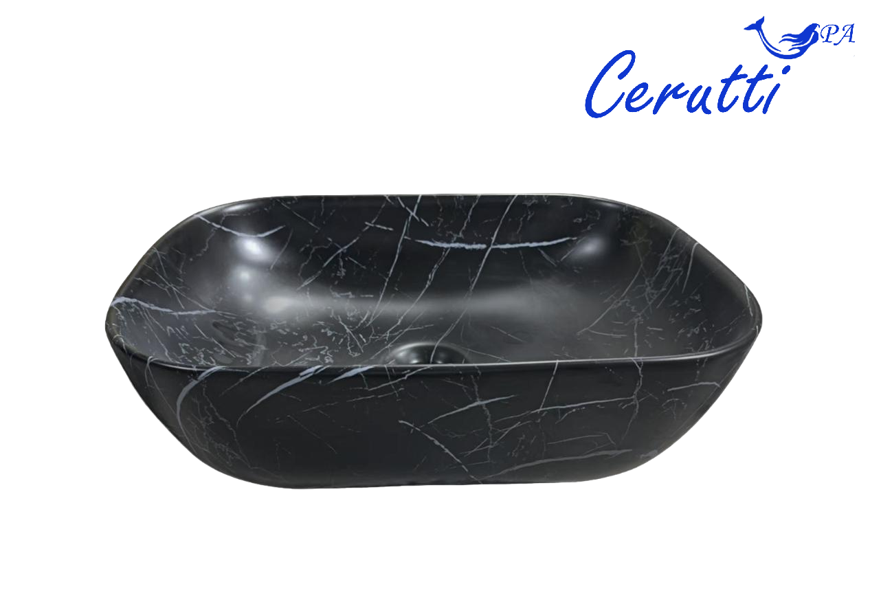 Раковина Ceruttispa CR8217MMB накладная, мрамор матовый черный, прямоугольная 500х395х145