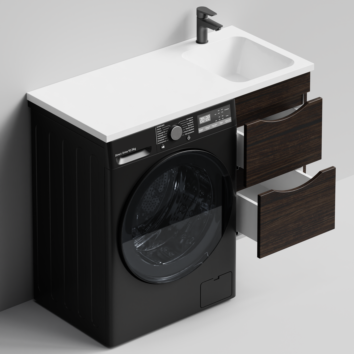 Тумба Vod-ok 38 с раковиной Смайл 100 подвесная, под стиральную машину, правая, Палисандр