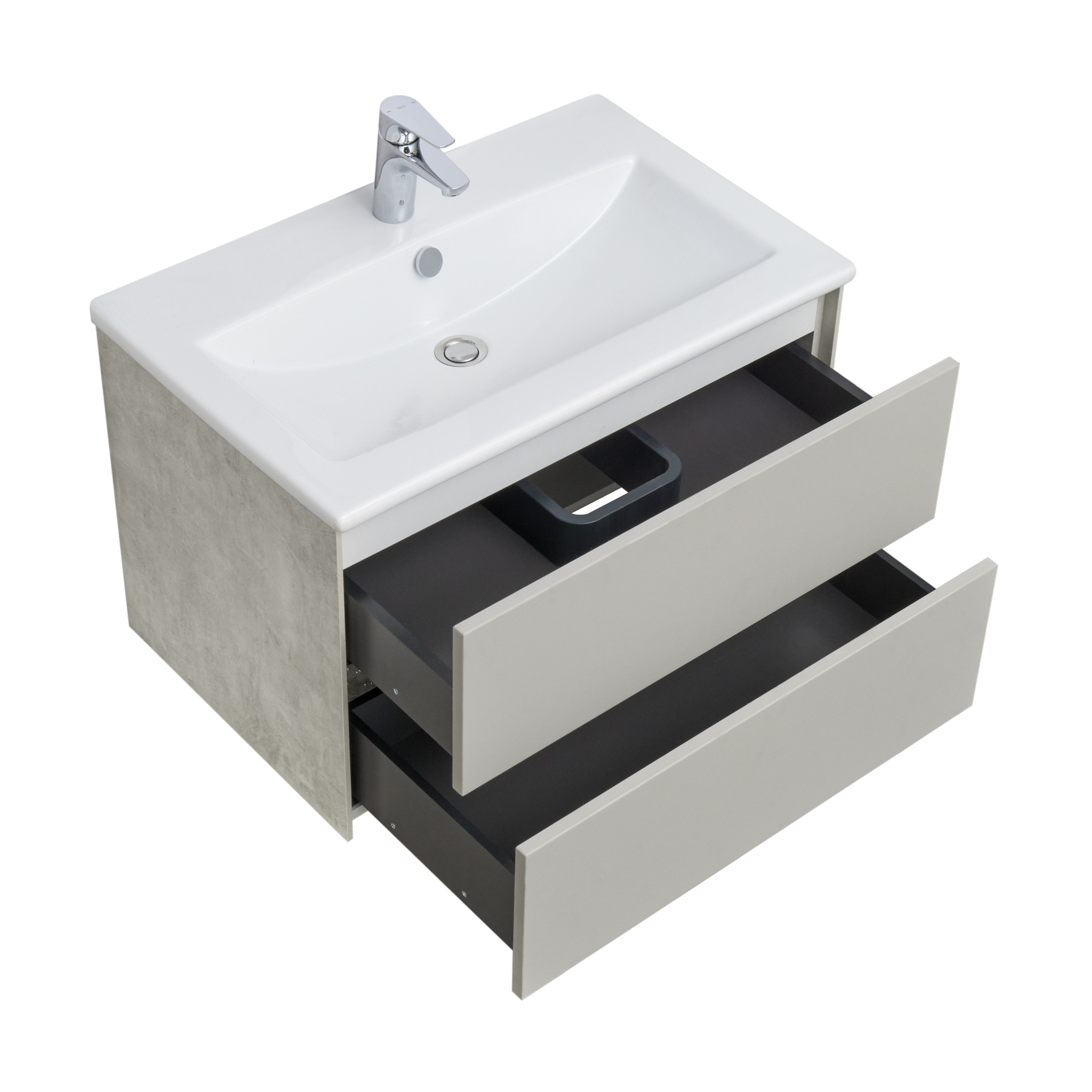 Тумба Aquaton Сохо 75 с раковиной Элина 75 подвесная, слэйт/галька серая