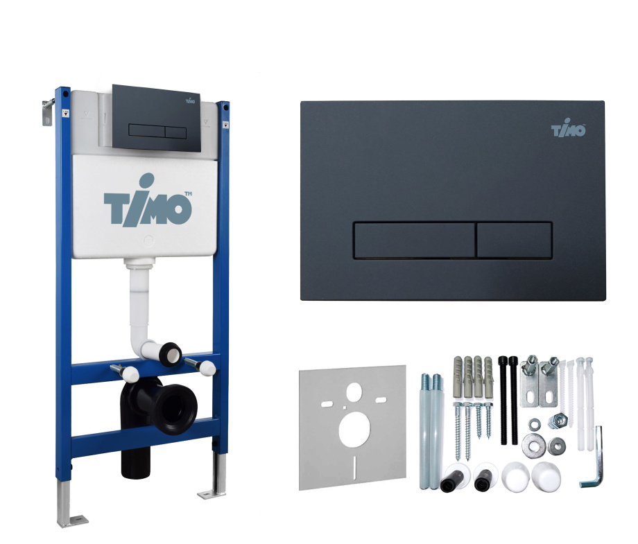 Комплект 2 в 1 Timo Инсталляция для унитаза TWC-01 и кнопка смыва INARI FP-003MB черная матовая