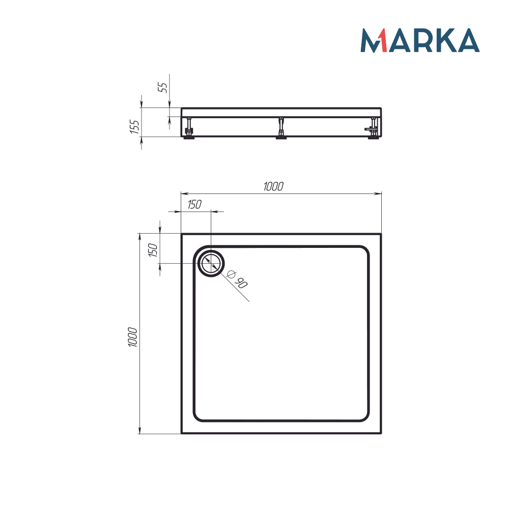 Поддон 1Marka акриловый FLAT 100х100 комплект с сифоном
