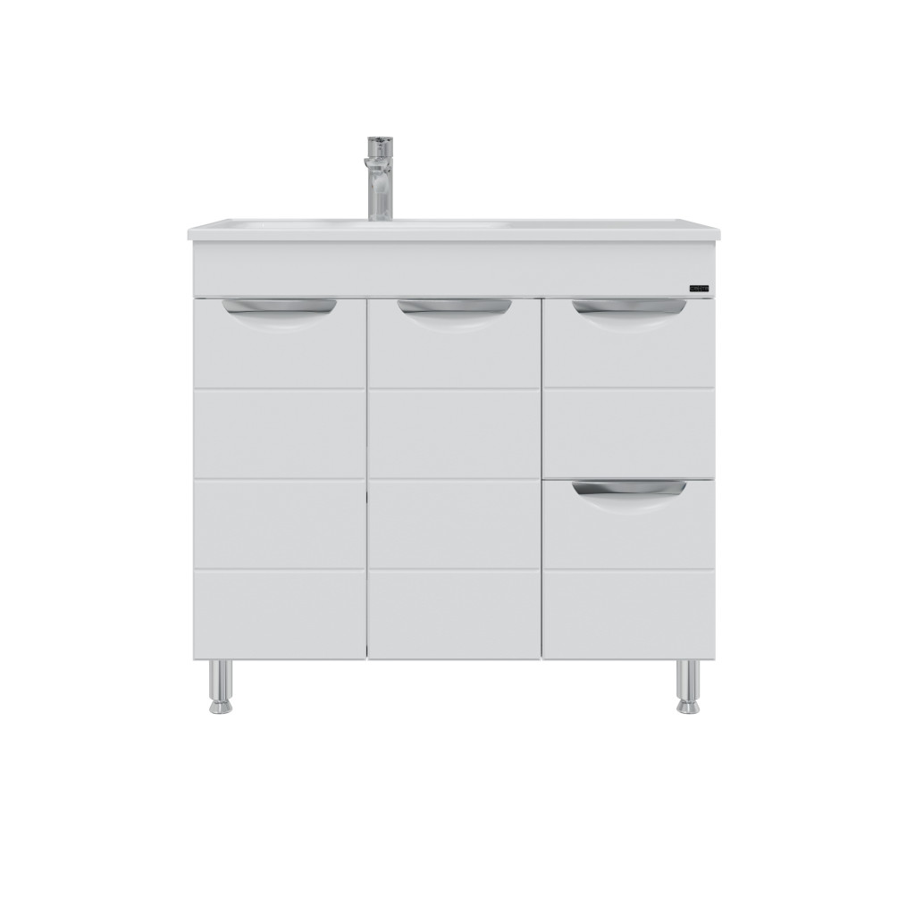 Тумба напольная Санта Родос 90 с раковиной Венера 90, 2 ящика, 2 двери, белый