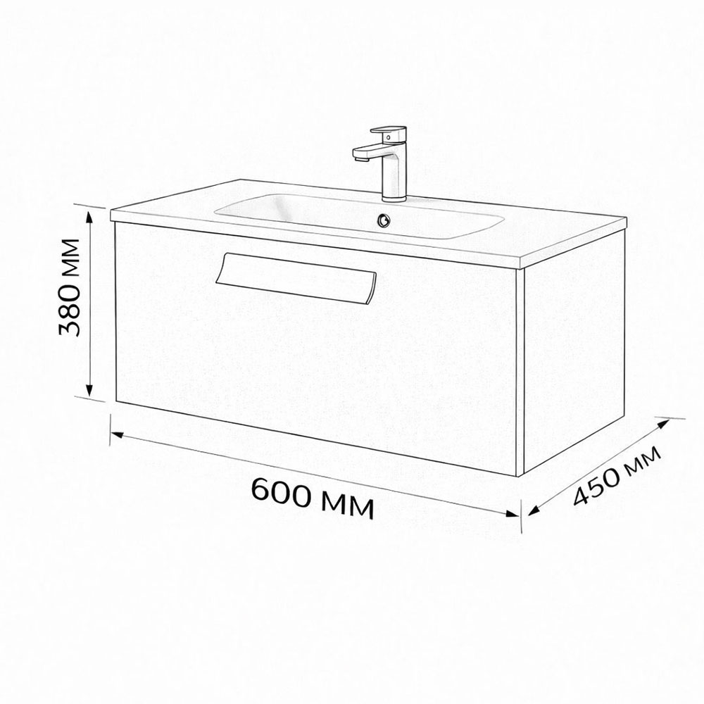 Тумба с раковиной подвесная (60 см) Terminus Noto NOT10601099901O, черный soft touch