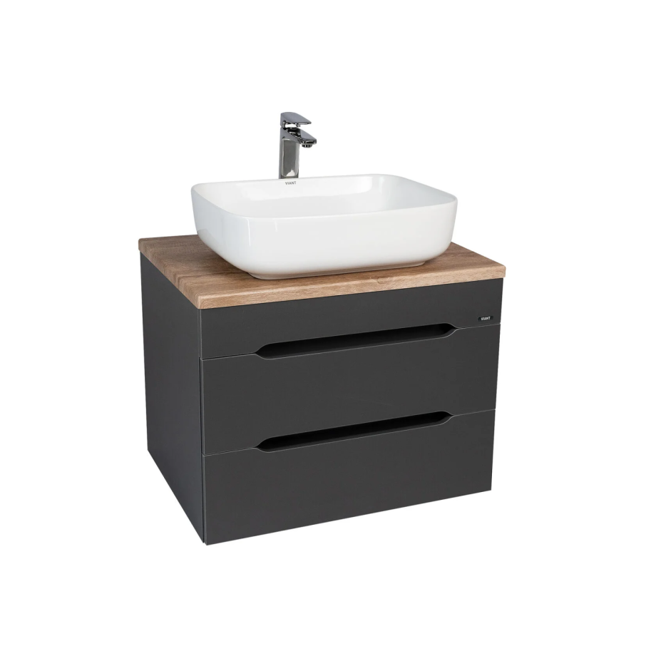 Тумба подвесная Viant Марсель 66 с раковиной Moduo 50, два ящика, графит