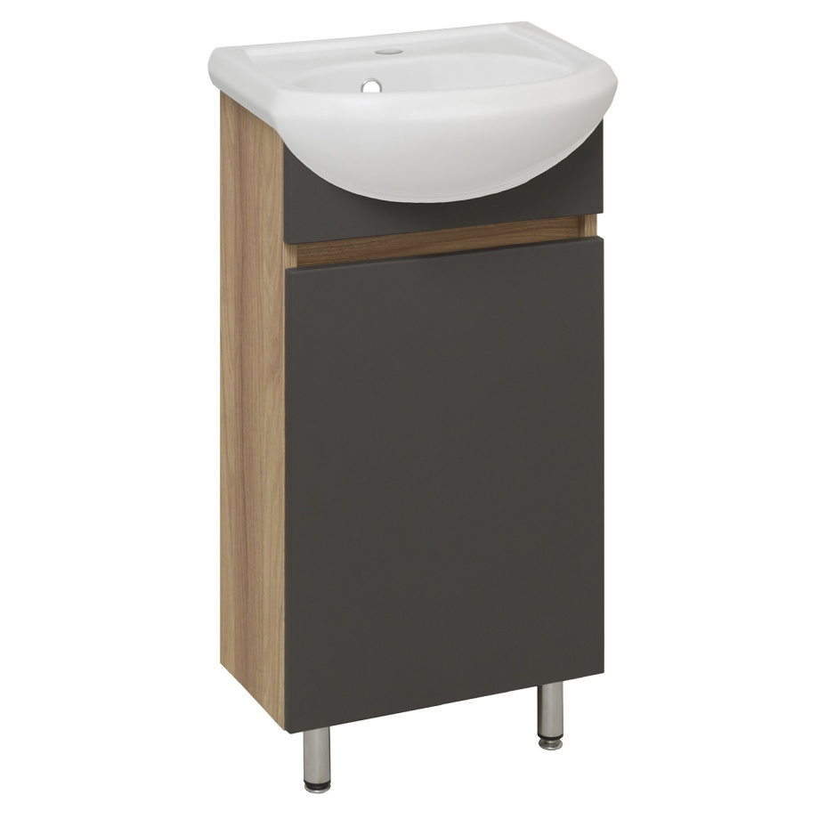 Тумба напольная Runo Лада 40 с раковиной Манго 40, графит/дуб серый