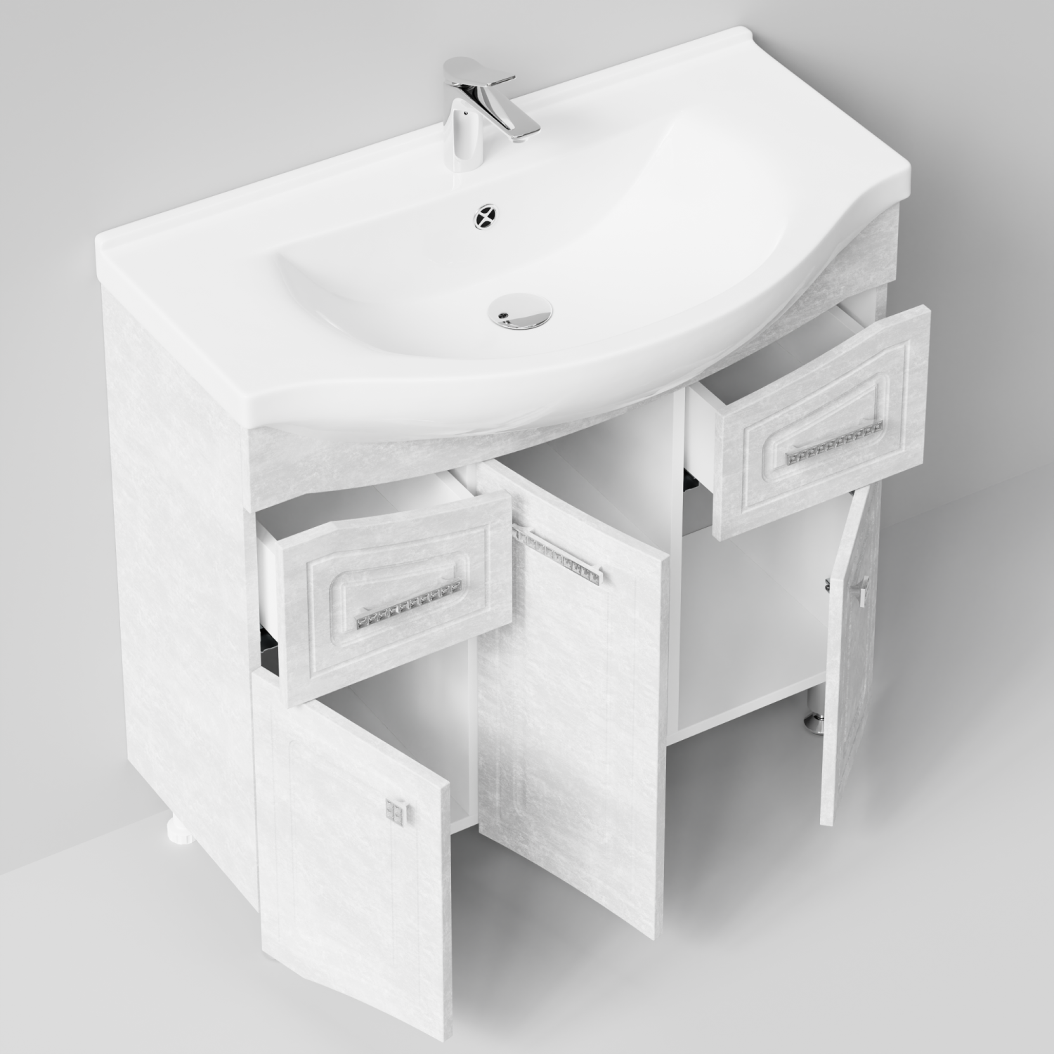 Тумба с раковиной Адам 90 напольная, Белый камень, петли слева