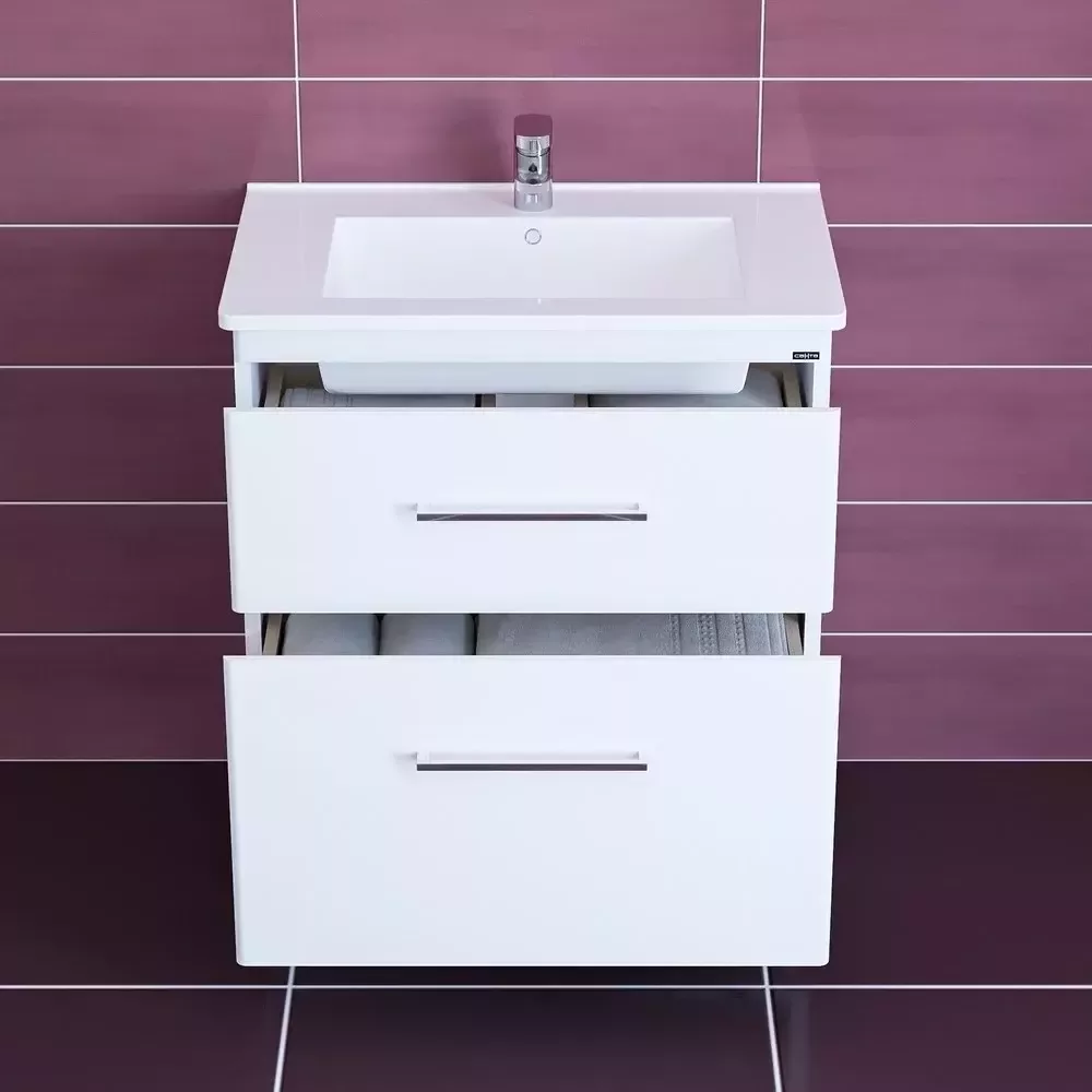 Тумба напольная Санта Вегас 75 с раковиной Оскар 75, 2 ящика, белая