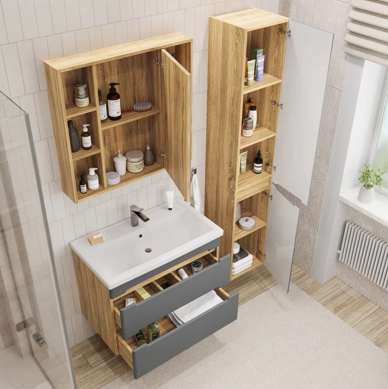 Тумба подвесная SanStar Diva 80 с раковиной Como 80 (комплект), Gold Craft