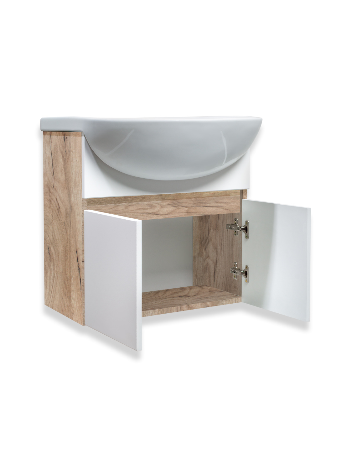 Тумба подвесная Runo Лада 50 с раковиной Уют 50, крафтовый дуб