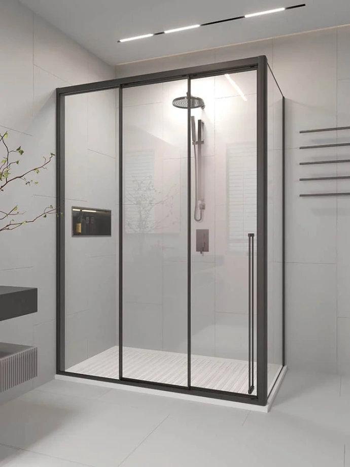 Душевой угол раздвижной Veconi Premium Prato 300 SP B-L, 1600х900x2000, черный матовый, стекло прозрачное