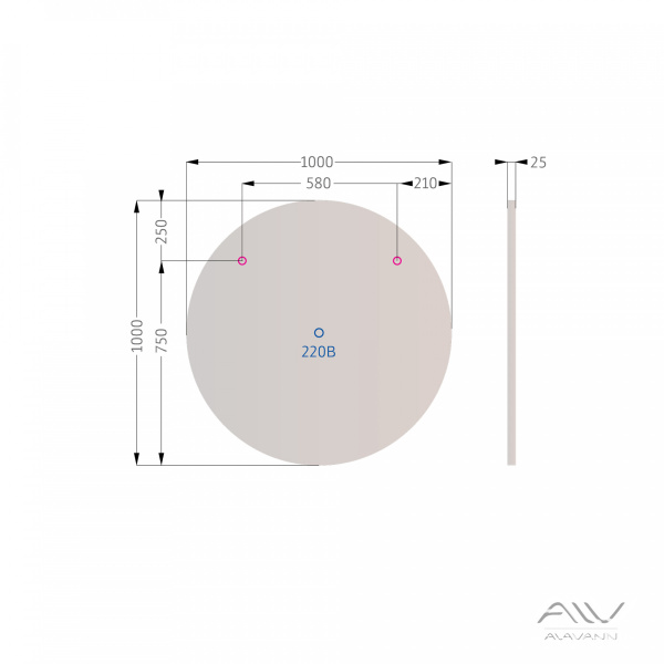 Зеркало Alavann Rondo 100 свет, антизапотевание, ик-выключатель