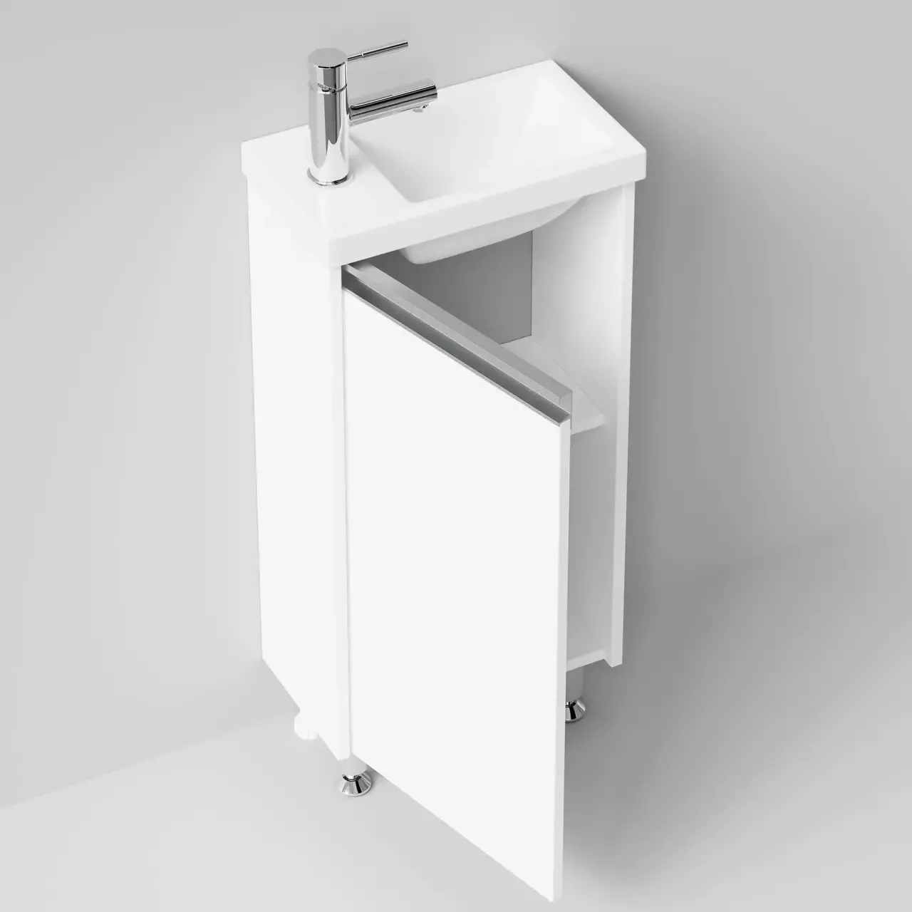 Тумба напольная Vod-ok Бридж 40 ручка рейлинг, L левая, с раковиной Como 40, белая
