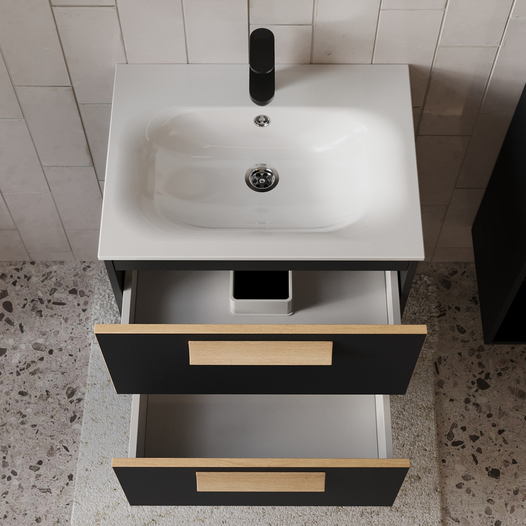 Тумба с раковиной подвесная (60 см) Terminus Noto NOT10602099901O, черный soft touch