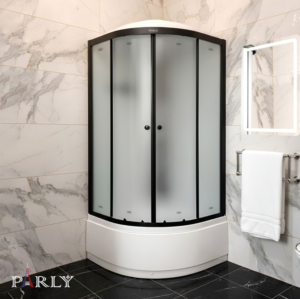 Душевой уголок PARLY BETT B921 90х90х215 1/4 круга, с поддоном, прозрачное стекло, черный