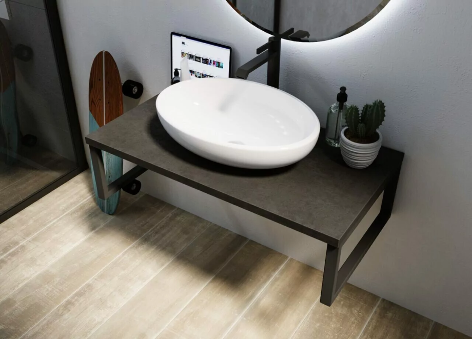 Столешница под накладную раковину 1Marka Grunge loft 90 на кронштейнах, бетон темно-серый