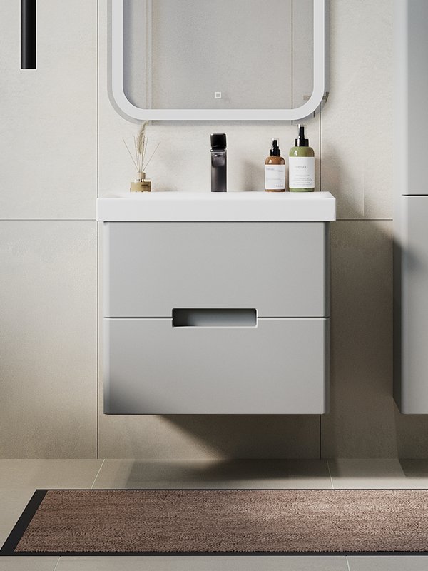 Тумба подвесная SanStar Ориана 50 с раковиной Фостер 50 (комплект), грей