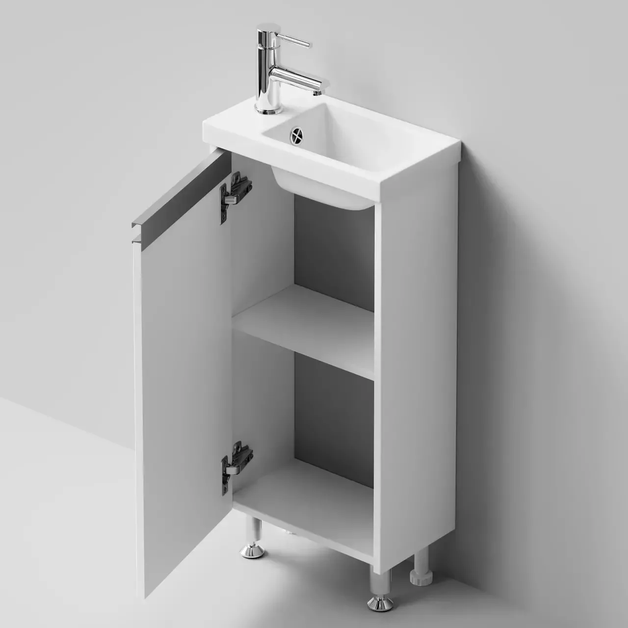 Тумба напольная Vod-ok Бридж 40 ручка рейлинг, L левая, с раковиной Como 40, белая