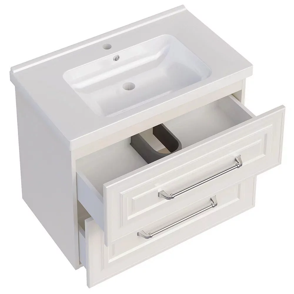 Тумба подвесная Asb-Woodline Валенца 80 с раковиной Гармония 80, слоновая кость