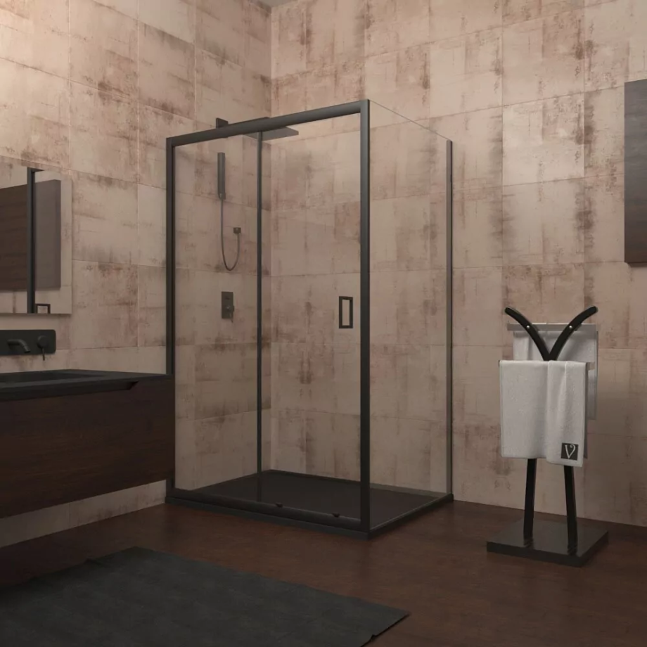 Душевой уголок Veconi RV040B-12070-01-C1 120х70 прямоугольный, без поддона, прозрачное стекло, чёрный матовый