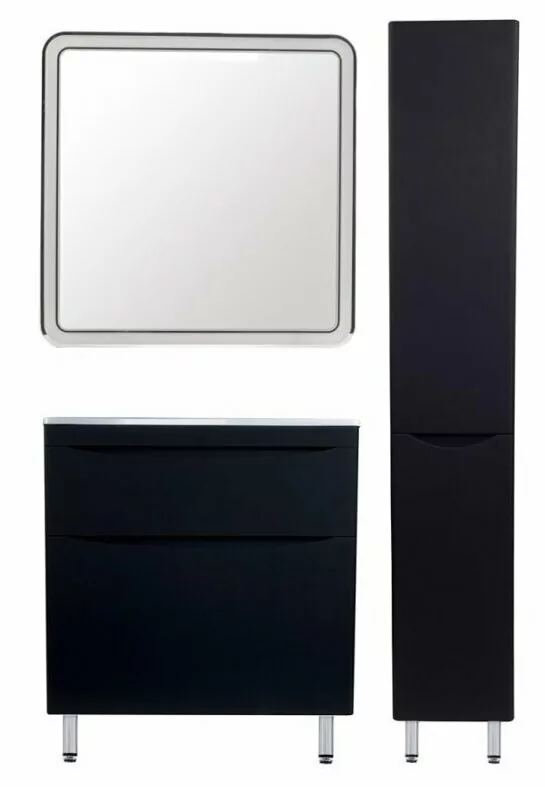 Тумба с раковиной Style Line Бергамо мини 90 Люкс, напольная, антискрейч, черный матовый