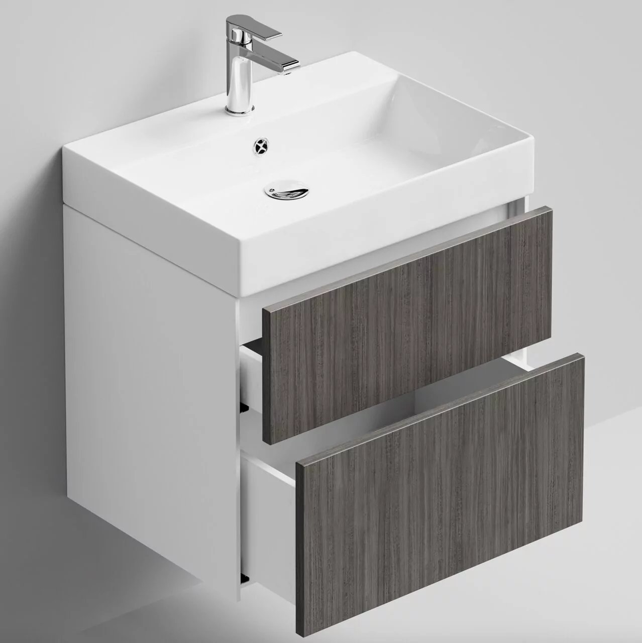 Тумба подвесная Vod-ok Эвкалипт 60 с раковиной Stance 60, эвкалипт серый