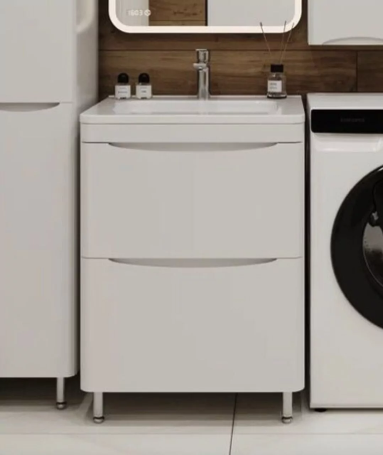 Тумба напольная Style Line Бергамо мини 60 с раковиной Каре Люкс Мини 60, белый антискрейч