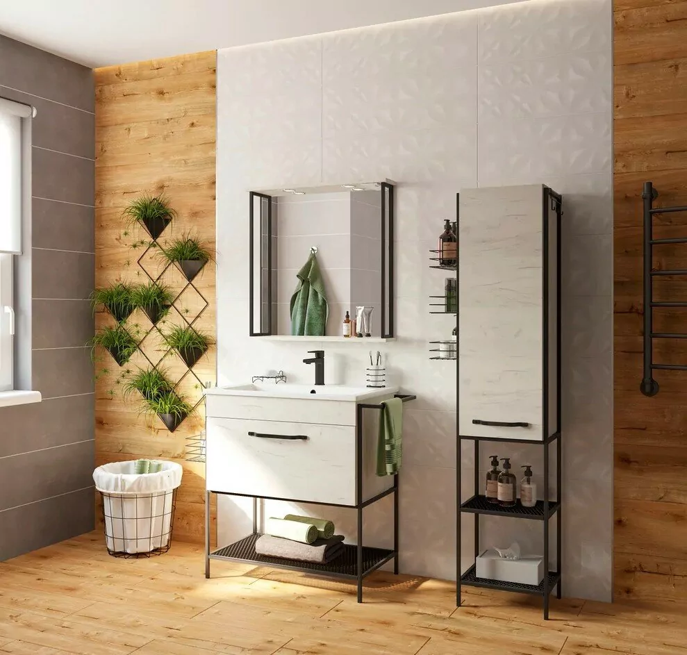 Пенал Sanflor Бруклин 50 L/R напольный, с открытой полкой, дуб крафт