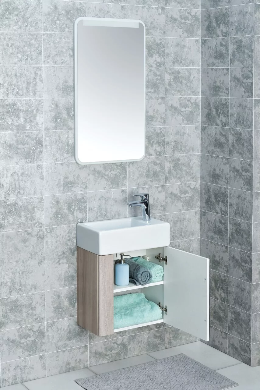 Тумба подвесная Aquaton Вита 45 раковиной Эрис 46, белый/ясень шимо