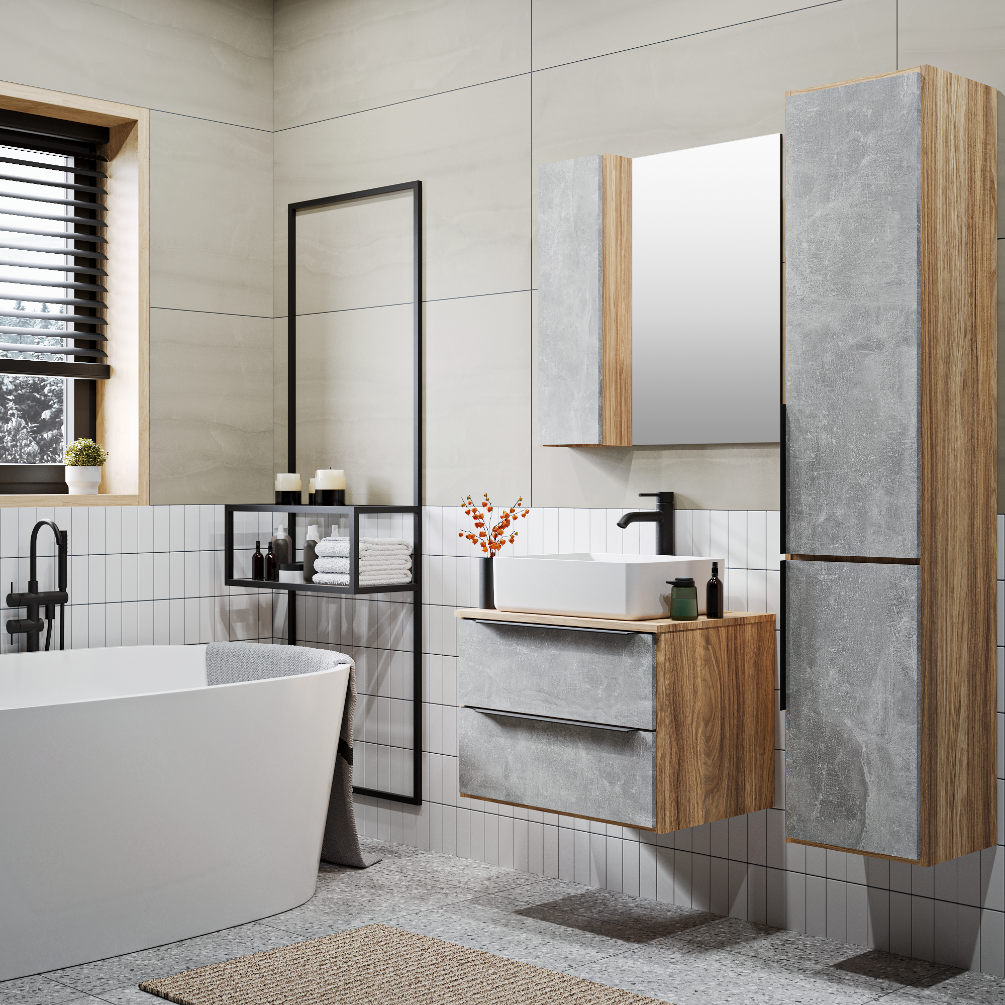 Пенал Runo Мальта 35 подвесной, R, серый/дуб