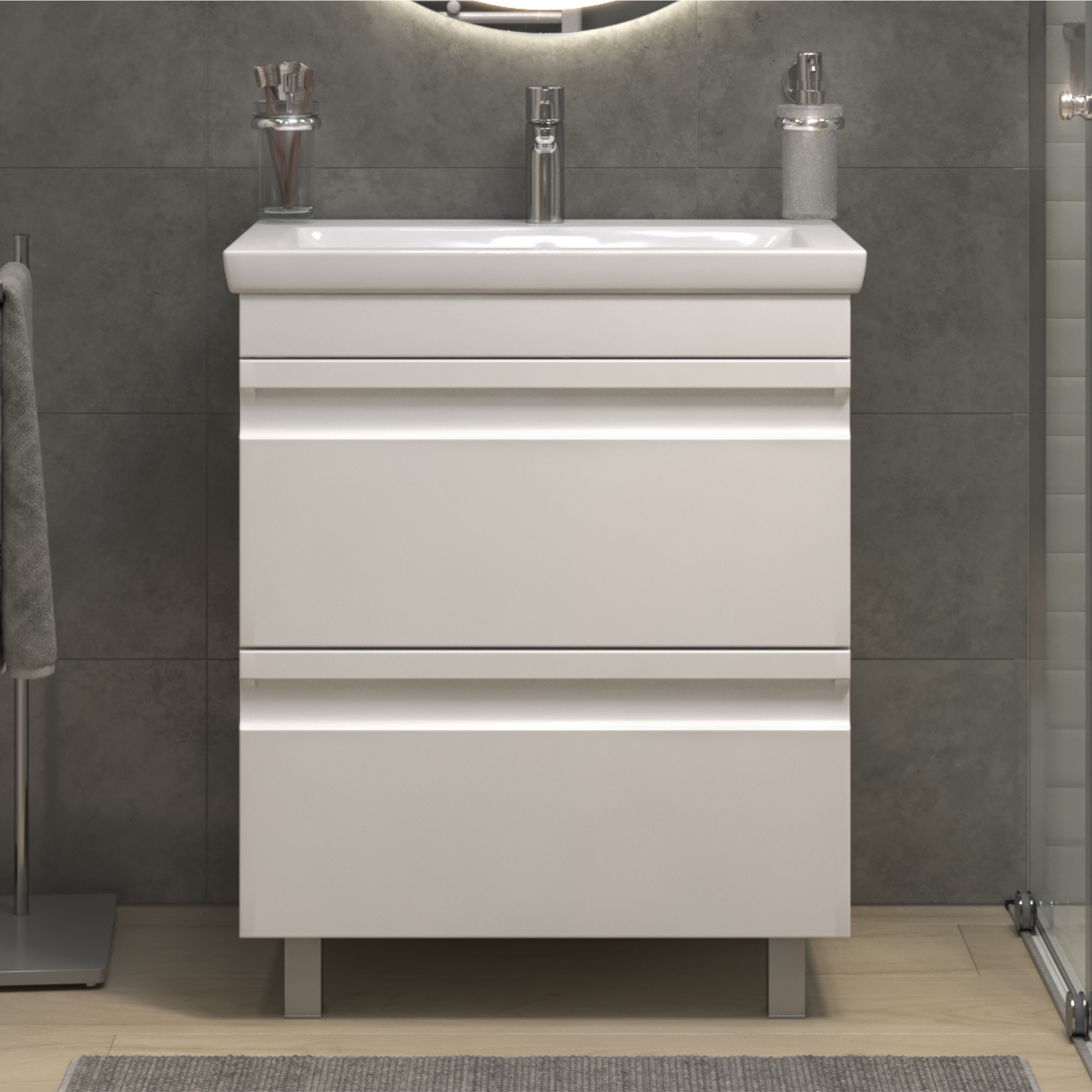 Тумба напольная Vigo Holly 70 с раковиной Como 70, 2 ящика, белый