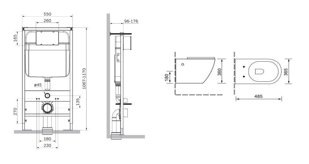 Унитаз подвесной SantiLine SL-5009 + SL-01 с инсталляцией и кнопкой, белый