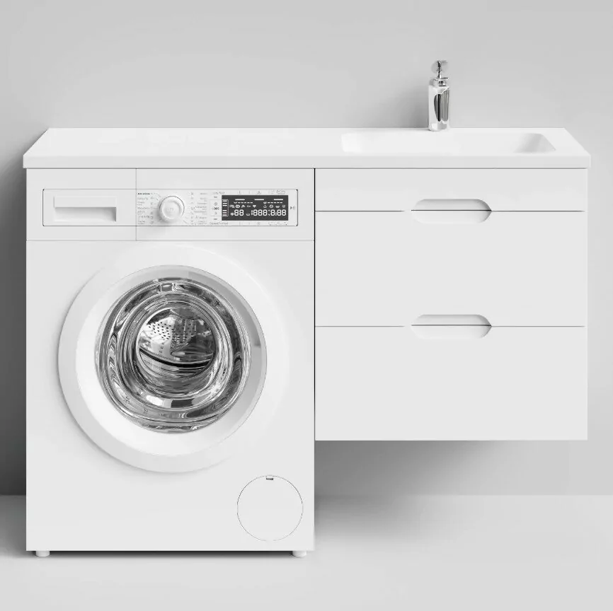 Тумба подвесная Vod-ok Айрис 58 с раковиной под стиральную машину 120 R правая, белая