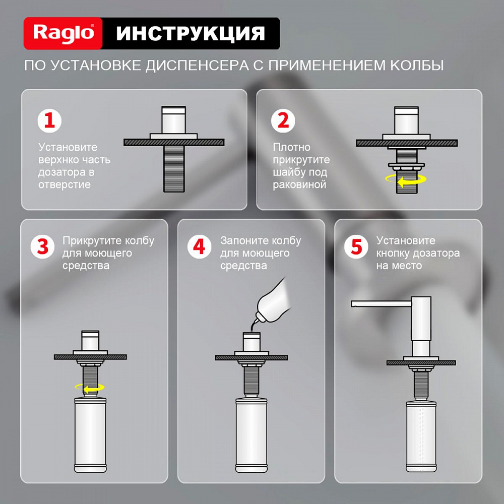 Дозатор для моющего средства Raglo встраиваемый R720.02.05 латунь, сатин от магазина Vanna-Vanna.ru!