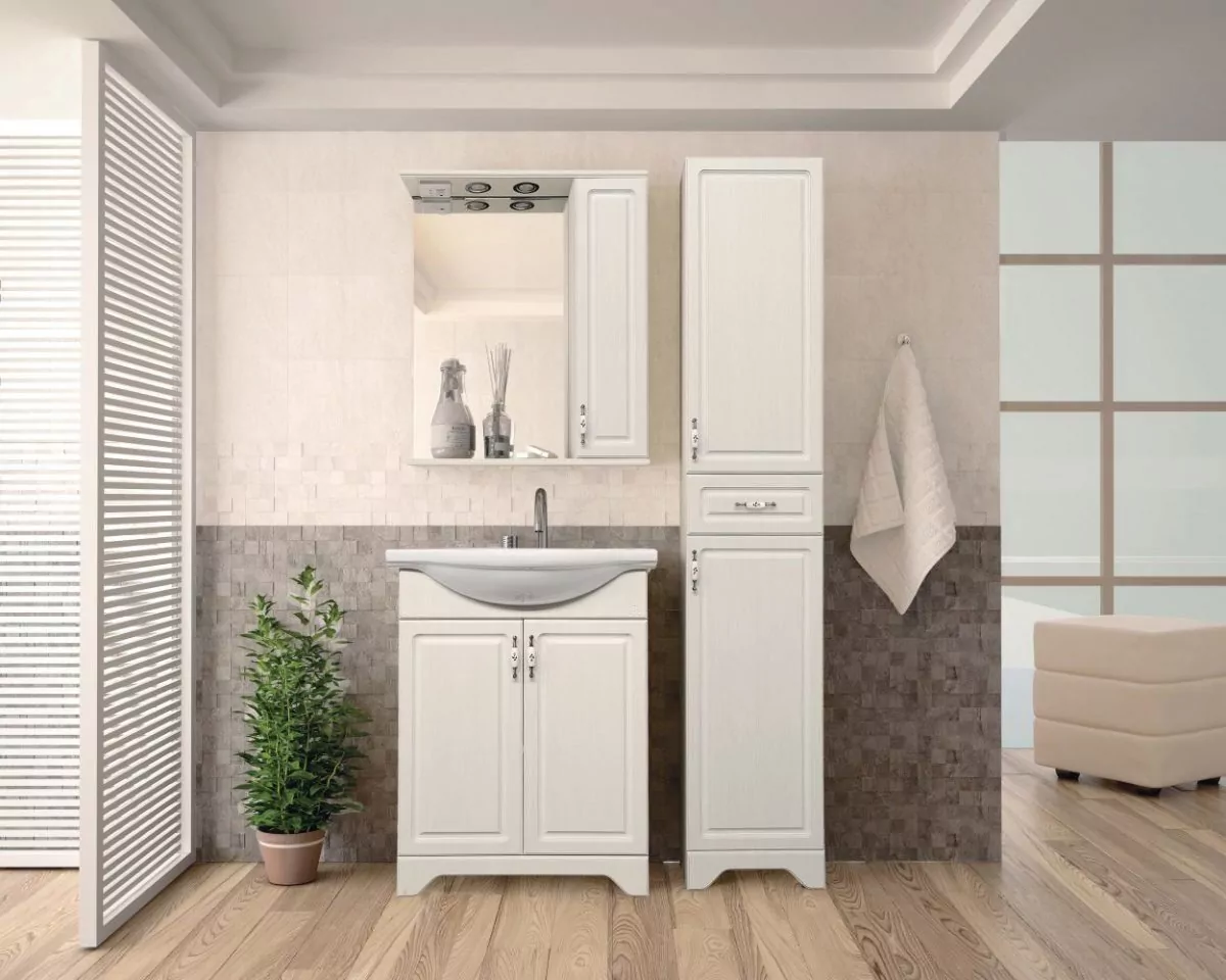 Зеркало со шкафчиком Style Line Олеандр-2 65/С R свет, рельеф пастель от магазина Vanna-Vanna.ru!