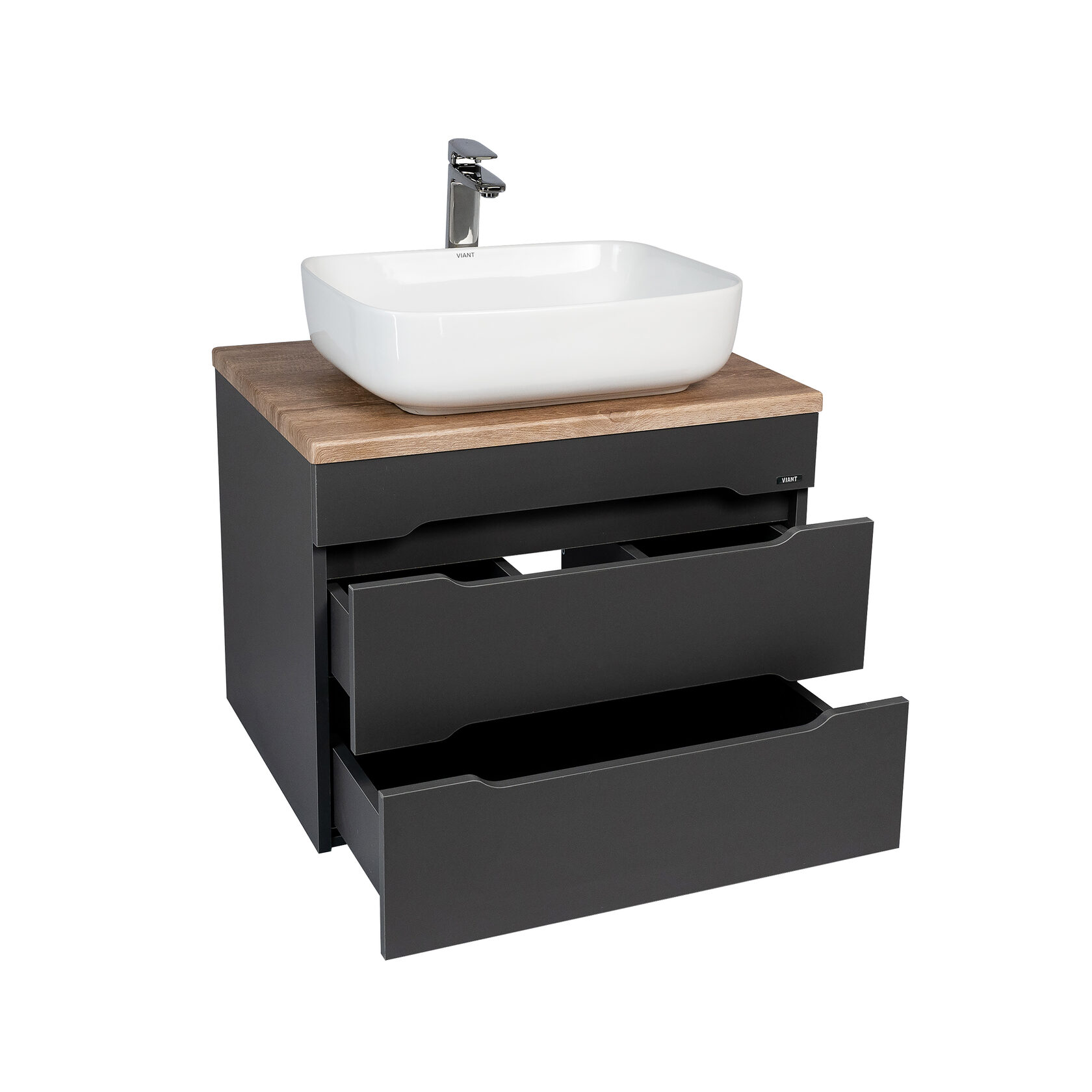 Тумба подвесная Viant Марсель 57 с раковиной Moduo 50, два ящика, графит