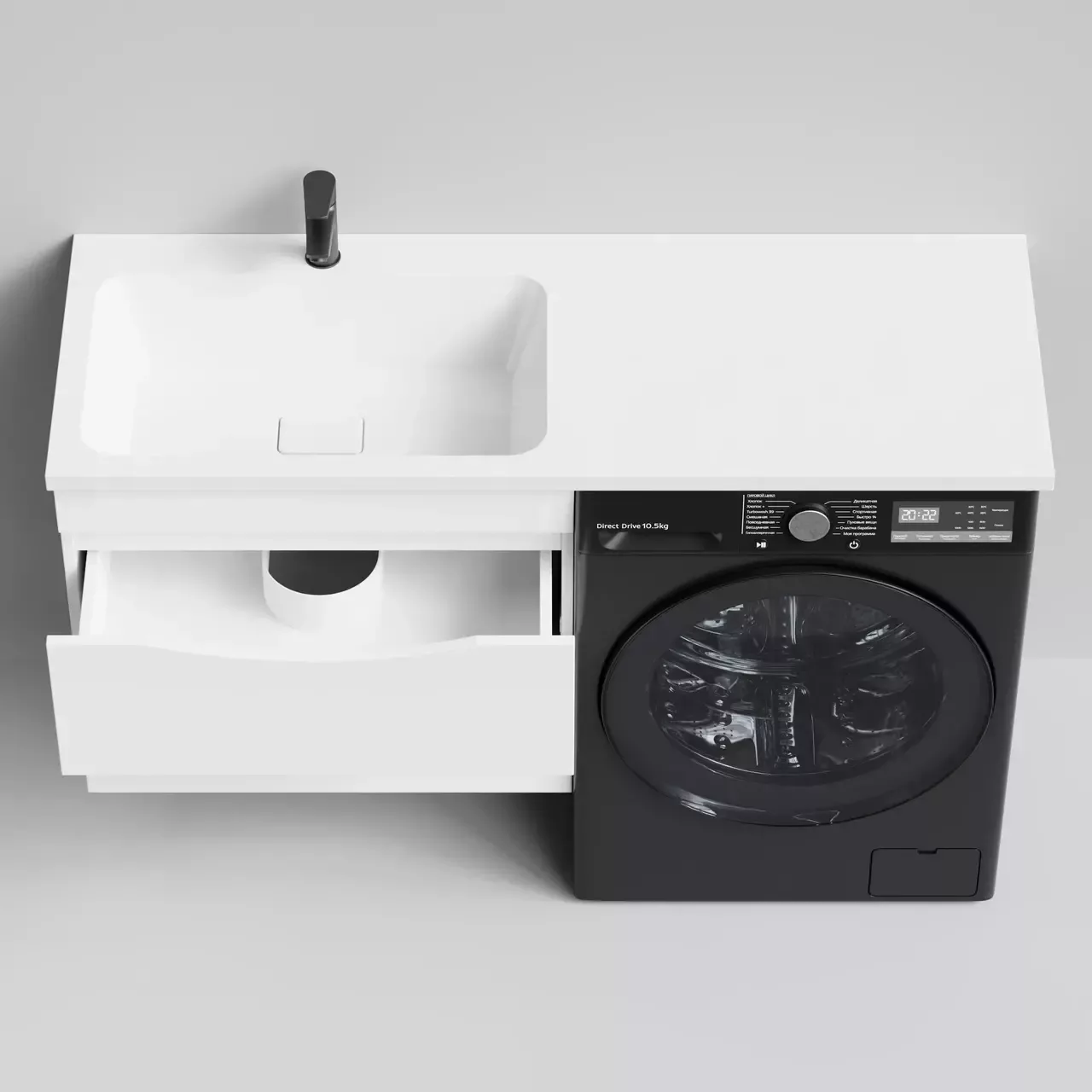 Тумба Vod-ok подвесная Vod-ok Смайл 68 с раковиной 130 под стиральную машину, левая, белая + 13 цветов