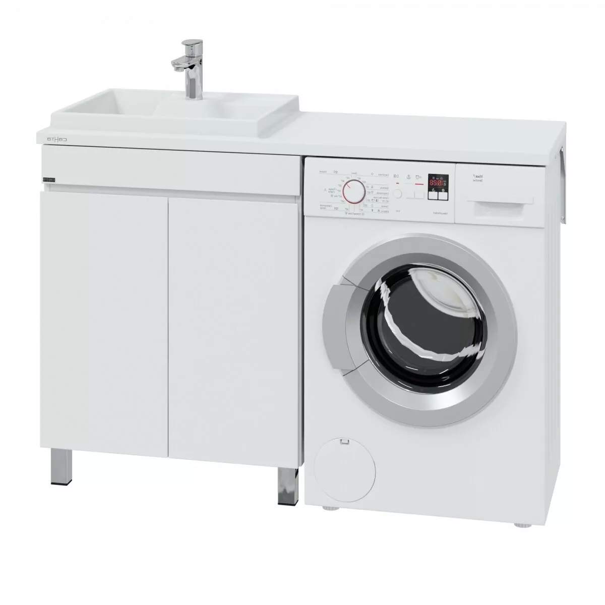 Тумба напольная Санта Марс 68 с раковиной Юпитер 1300 под стиральную машину, 2 двери, левая, белая