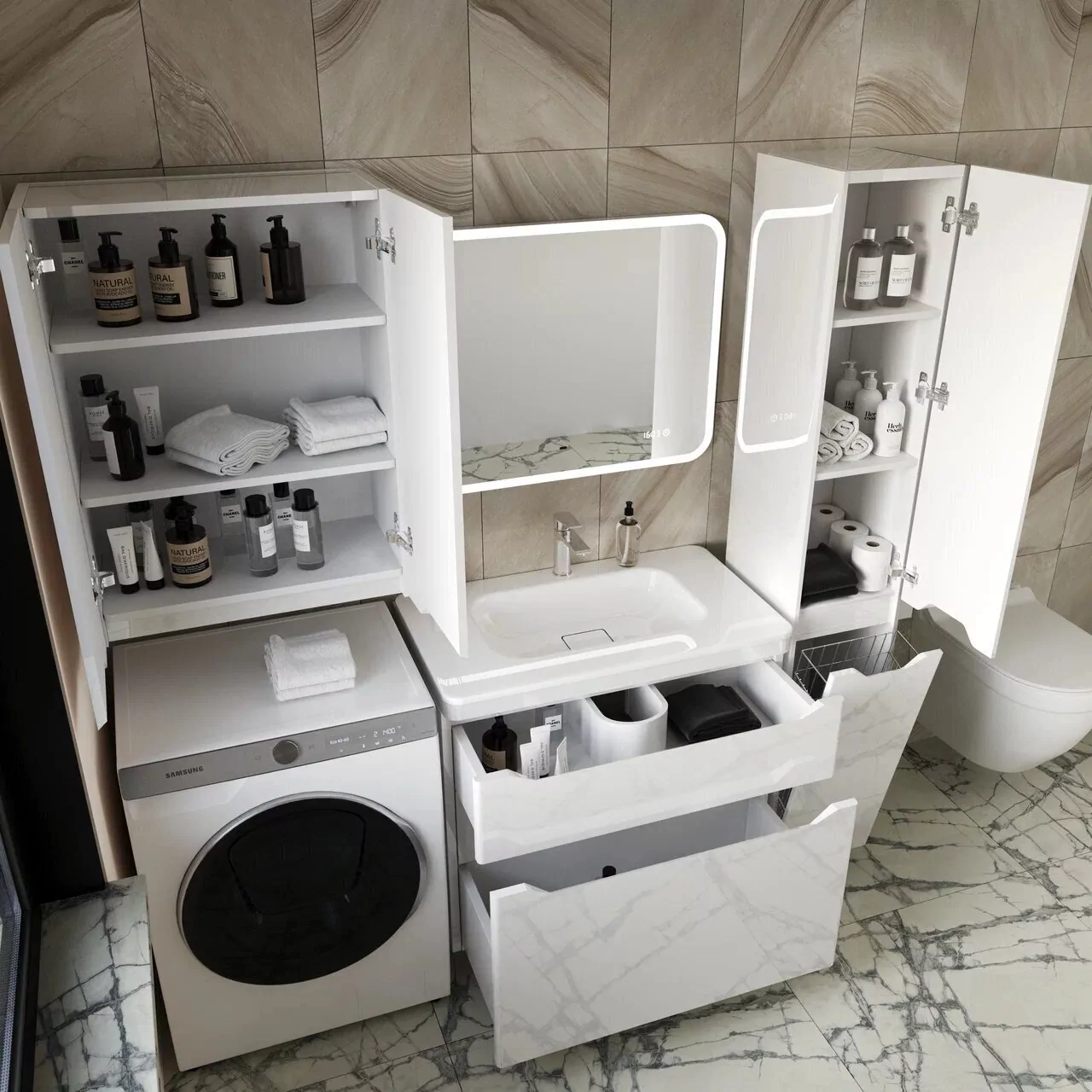 Тумба напольная Style Line Марелла 80 с раковиной Марелла Люкс 80, белый глянец