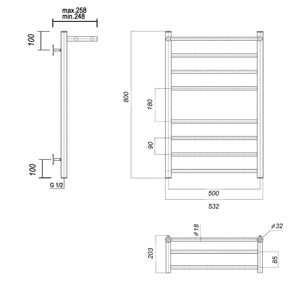 Полотенцесушитель водяной Domoterm Медея сп П8 500х800 с полкой, хром