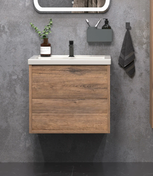 Тумба подвесная SanStar Siva 60 с раковиной Фест 60 Дуб веллингтон табак