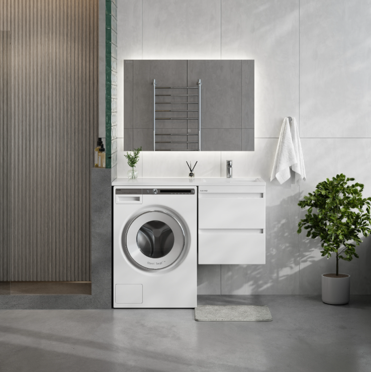 Тумба подвесная Onika Флэтон 38 с раковиной Марсал 100 под стиральную машину, R, белая