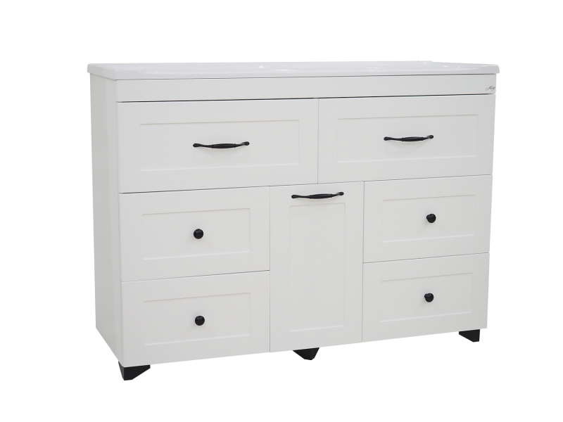 Тумба с раковиной Misty Дуэт 120 с бельевой корзиной, белый