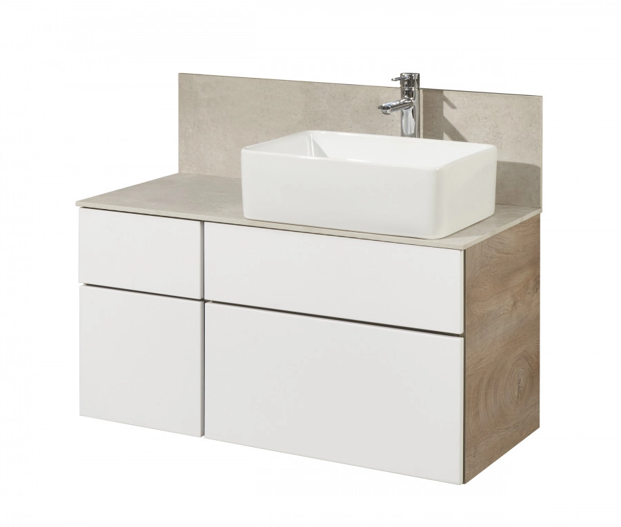 Тумба Aquaton Мишель 100 с раковиной MILA 50х35 подвесная, дуб эндгрейн