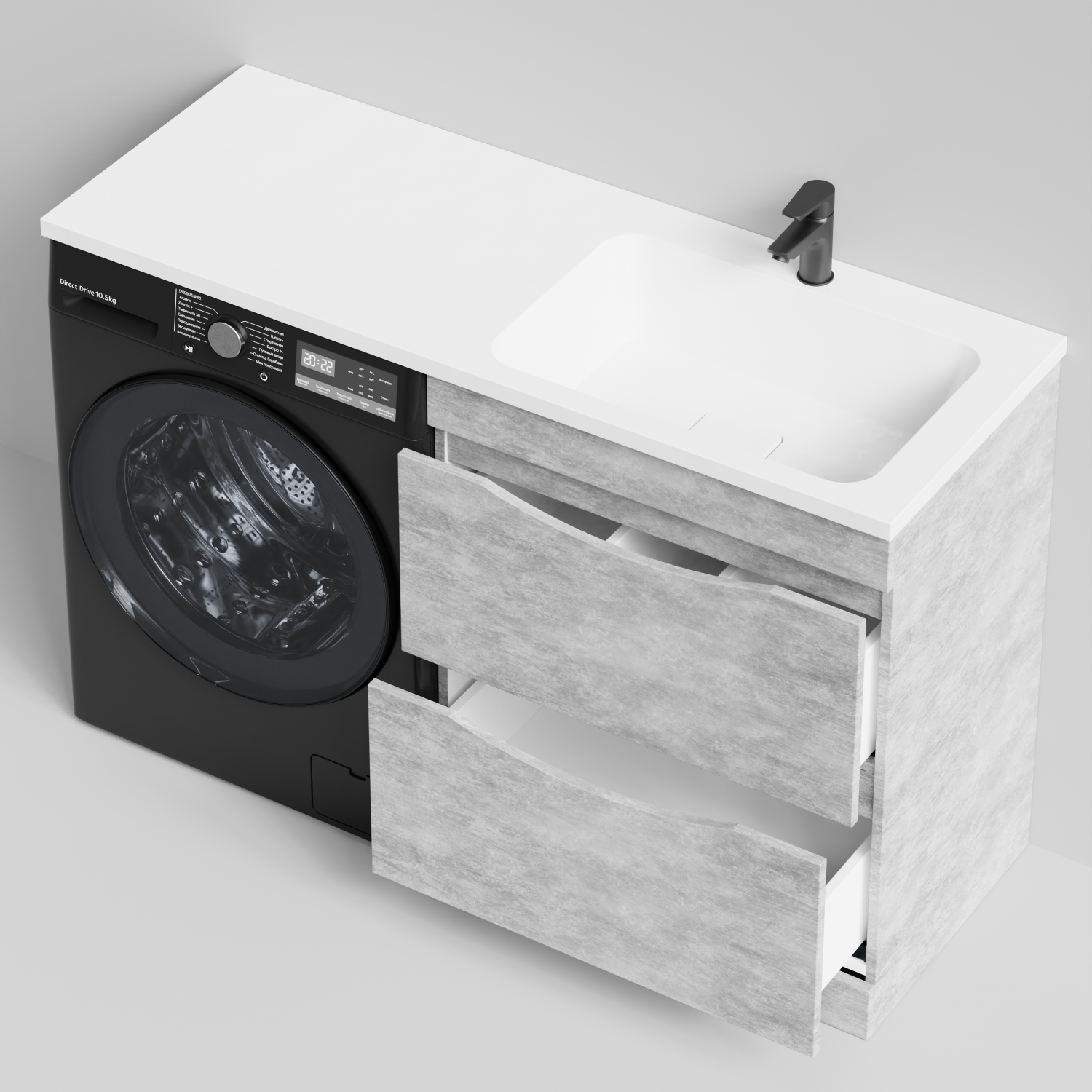 Тумба Vod-ok 68 с раковиной Смайл 130 напольная, под стиральную машину, правая, Горный камень